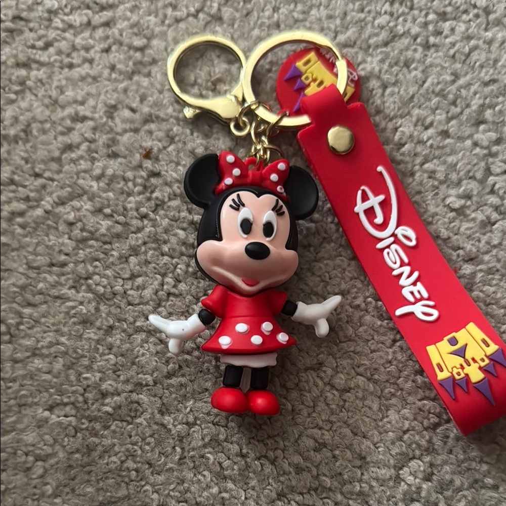 Disney Minnie Mouse Red and White Keychain with Gold Details